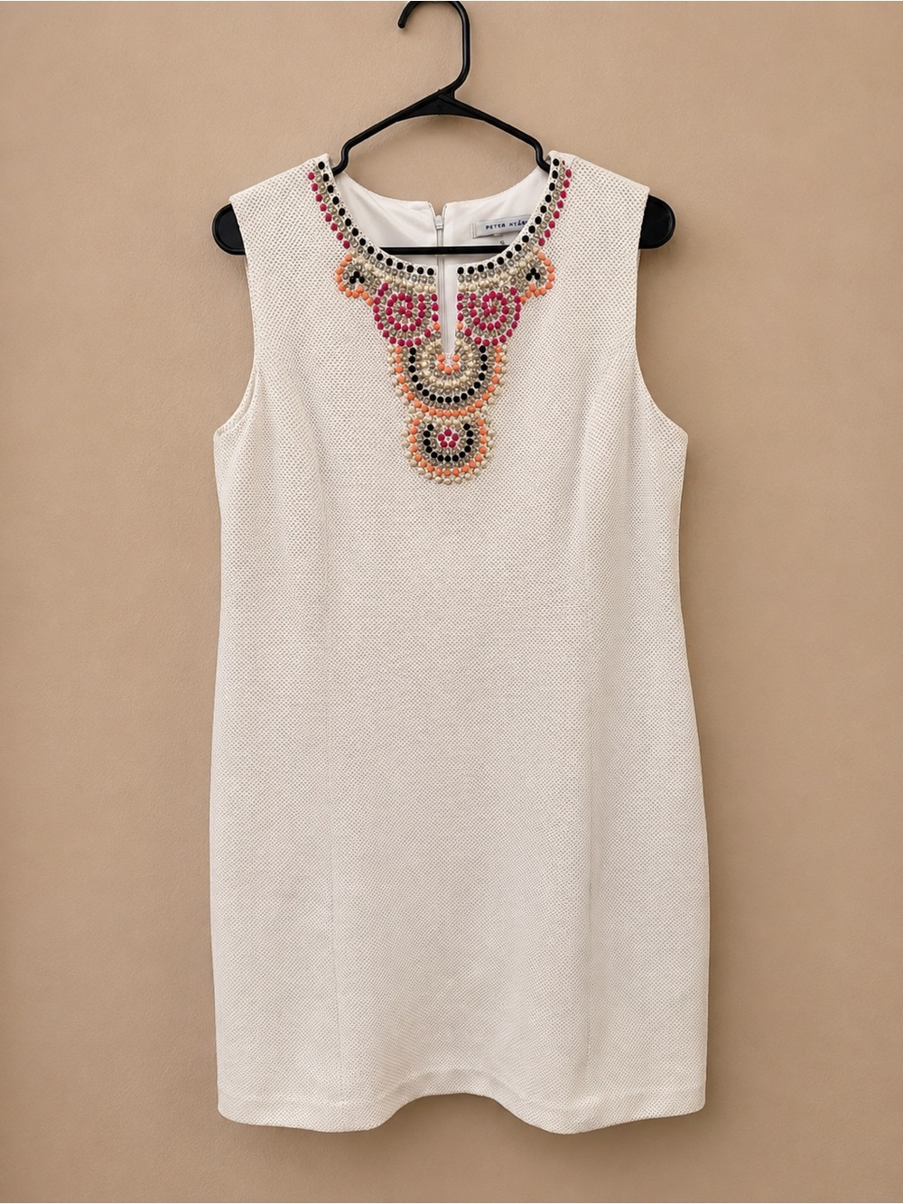 Peter Nygard Ivory Beaded Neckline Mini Dress